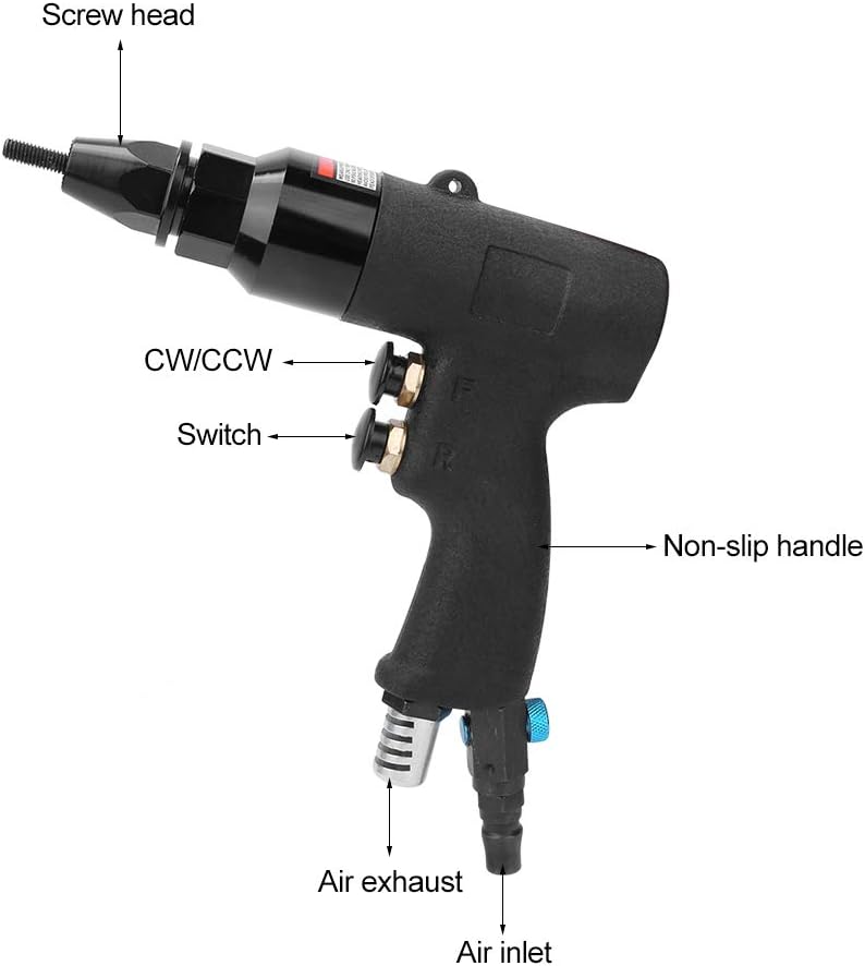 Rivet Gun - Rivet Nut Tool Kit, Pop Rivet Gun, Stainless Steel Rivets, Thread-Screw Design, Energy-Efficient Air Power, Non-Slip Handle, Metal Sheet & Automotive Use