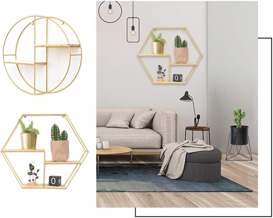 Cabilock Wall Mounted Shelves Floating Shelves Hanging Rack Shelf Rustic Flower Vase Hexagon Hive Wall Bracket for Living Room Bedroom Bathroom Kitchen Office Decorations 49 x 49 x 13 cm Metal Shelf
