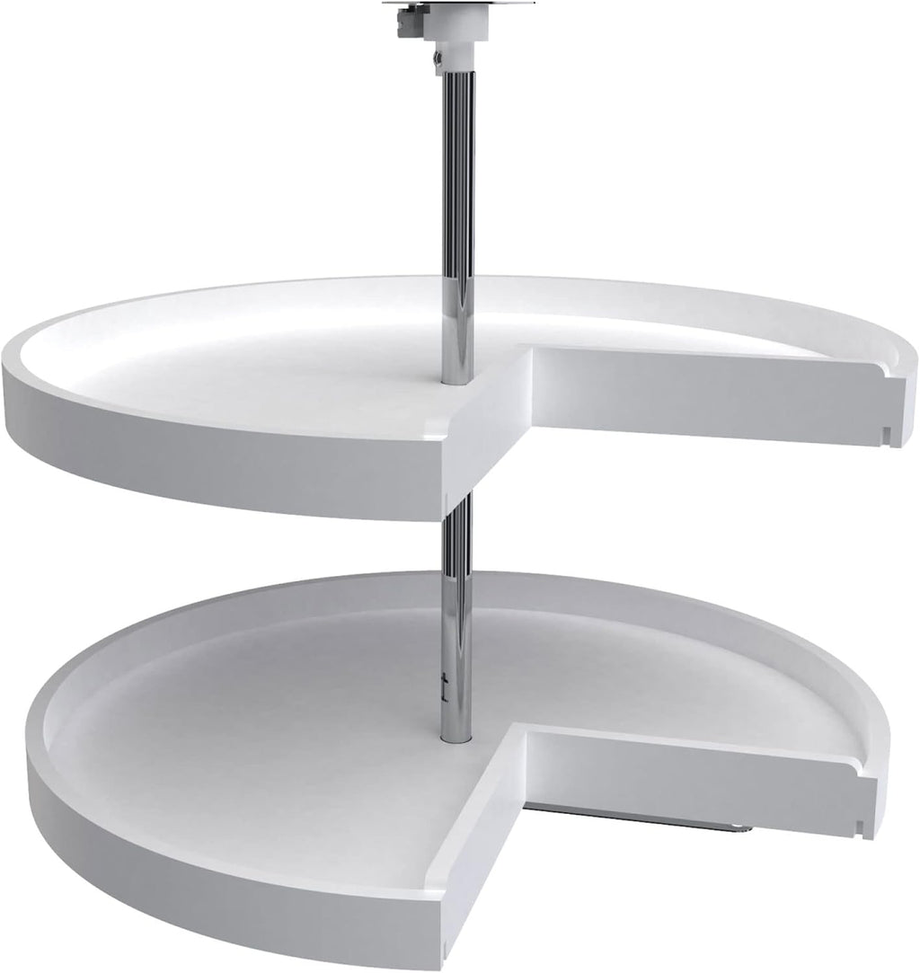 Rev-A-Shelf 2 Tier Pie-Cut Lazy Susan for Corner Base Cabinets, Plastic, 28' Double Shelf Swivel Kitchen Spice and Can Organizer, 28' W x 18.25' D x 26' H, White, 6942-28-11-52