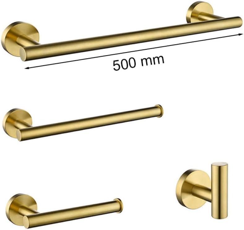Brush Gold Bathroom Hardware Accessories Set Towel Bar Paper Holder Towel Ring Robe Hook Round Classic Bathroom Fittings,4 Piece kit 50cm