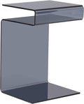 Glass Nightstand End Table, Modern S-Shape Bedside Table for Bedroom, Small Gray Glass Side Tables for Living Room, Sofa Nightstand (Gray S-Shape)