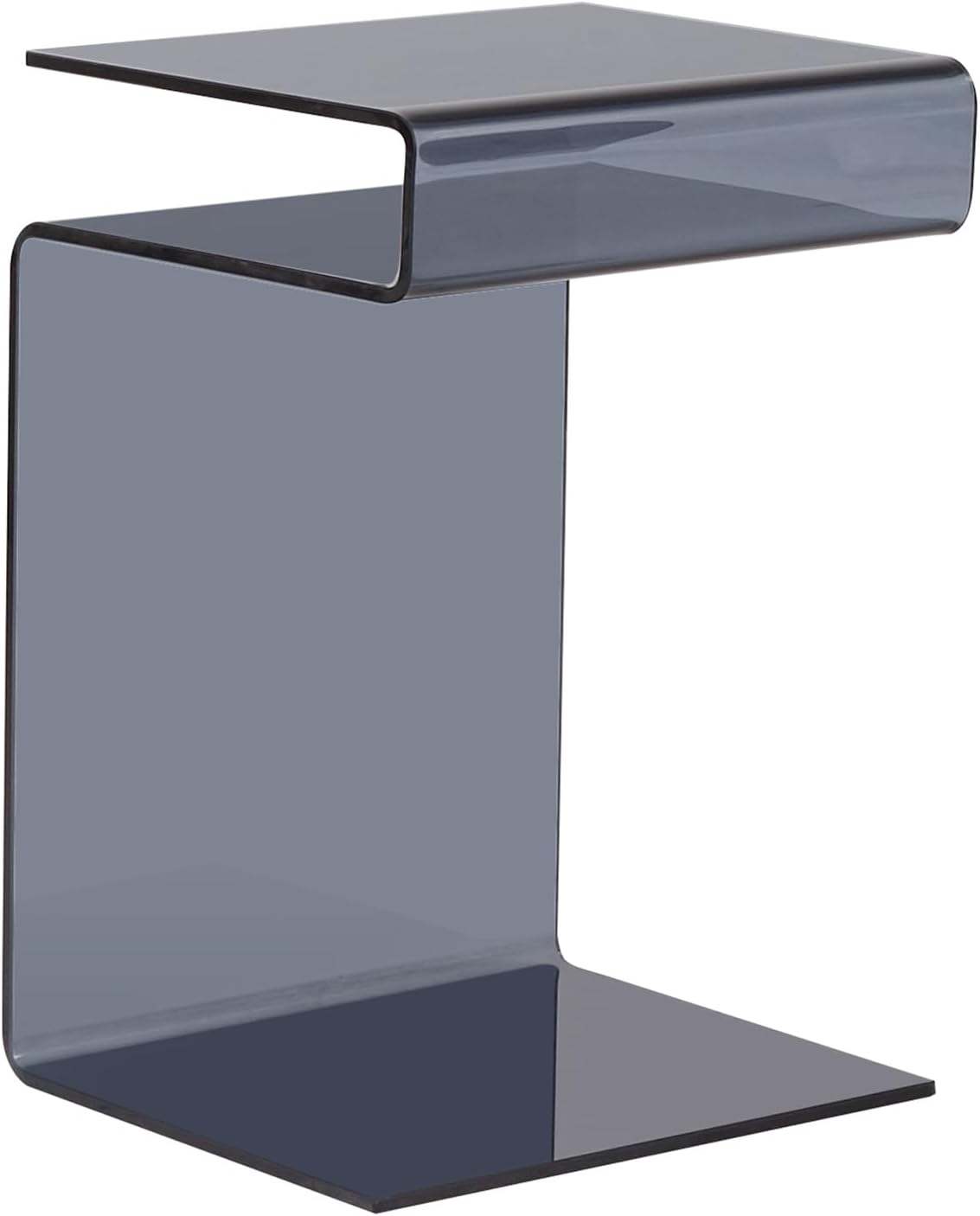 Glass Nightstand End Table, Modern S-Shape Bedside Table for Bedroom, Small Gray Glass Side Tables for Living Room, Sofa Nightstand (Gray S-Shape)