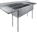 Three Compartment Stainless Steel Commercial Kitchen Prep & Utility Sink | Bowl Size 18' x 18' X 12' | NSF Certified (Left and Right Drainboards)