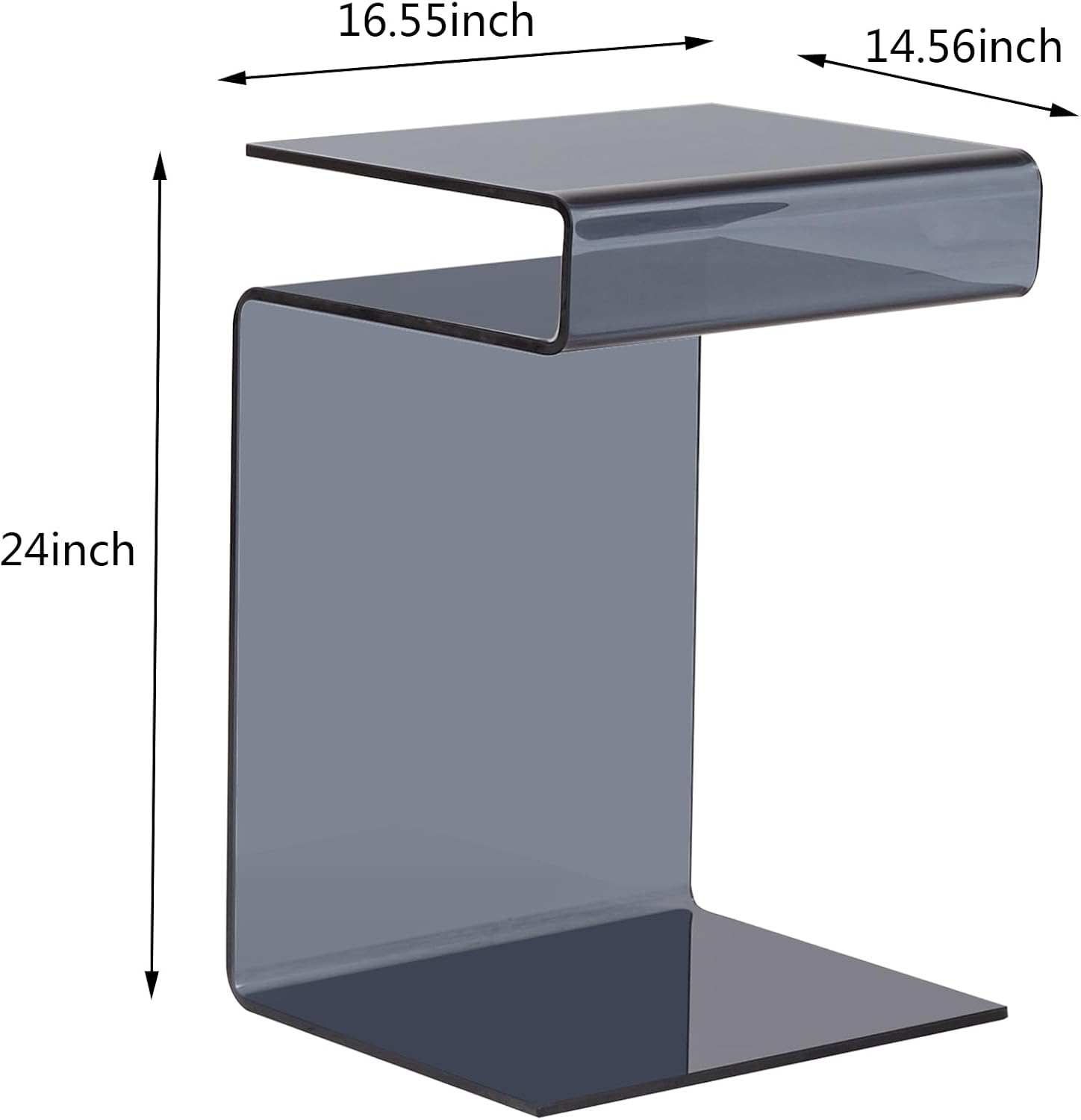 Glass Nightstand End Table, Modern S-Shape Bedside Table for Bedroom, Small Gray Glass Side Tables for Living Room, Sofa Nightstand (Gray S-Shape)