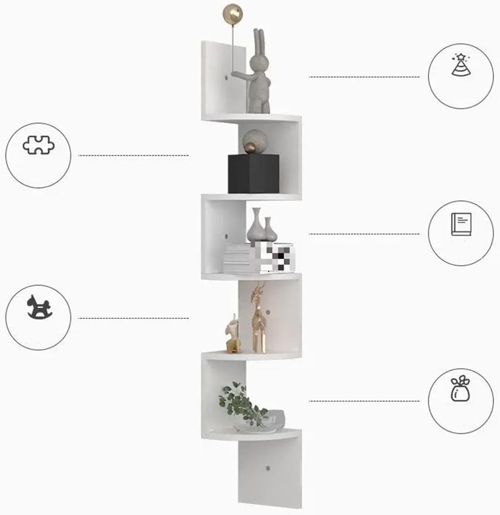 5-Tier Corner Shelf, Wall Mounted Floating Bookshelf for Bedrooms, Bathrooms, Kitchens, Offices, Living Rooms, Fit 90-Degree Wall Corners (B 5 Tier)