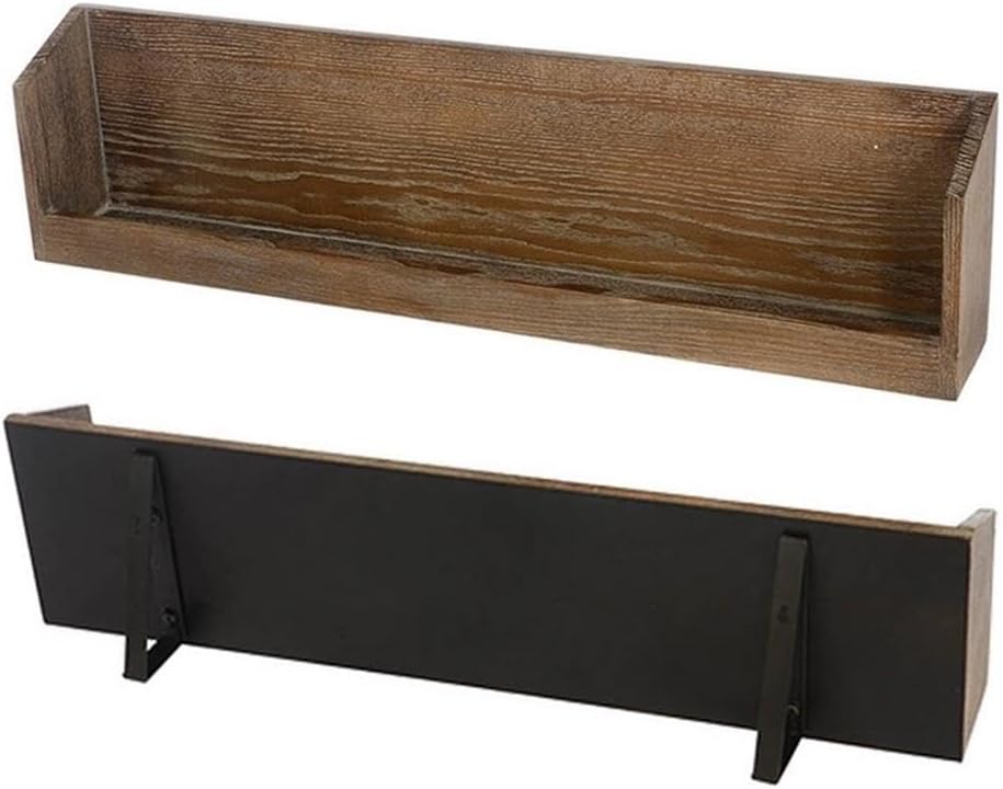 Pemberly Row 36' Wine Rack Display Shelf Set, Brown Wood & Black Metal, Wall-Mounted, Rectangular Design, Trimmed Corners, Industrial Style, Dining Bar Kitchen Decor, Set of 2