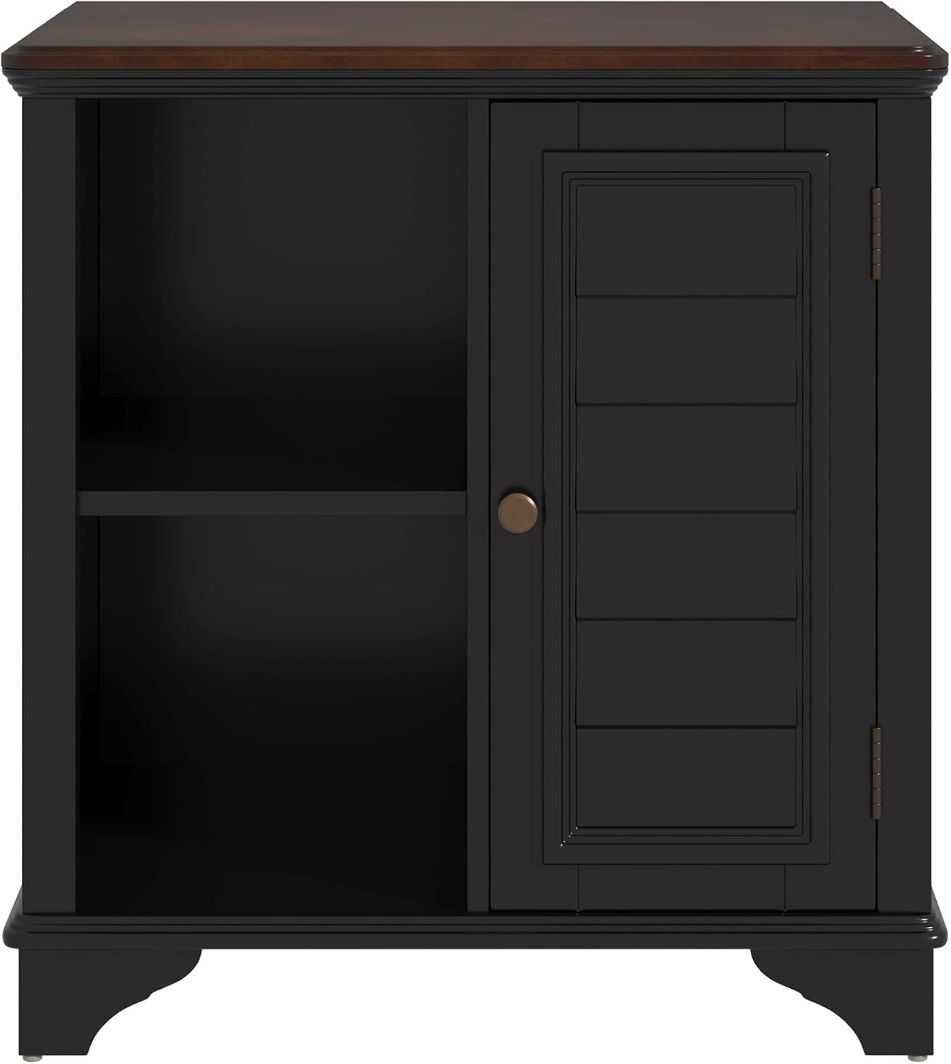 Multifunctional End Table Side Table with a Shutter Style Door and 2 Woven Grass Baskets, Sofa Side Narrow Table, Wood Bedside Nightstand for Living Room Bedroom (Black-4.7)