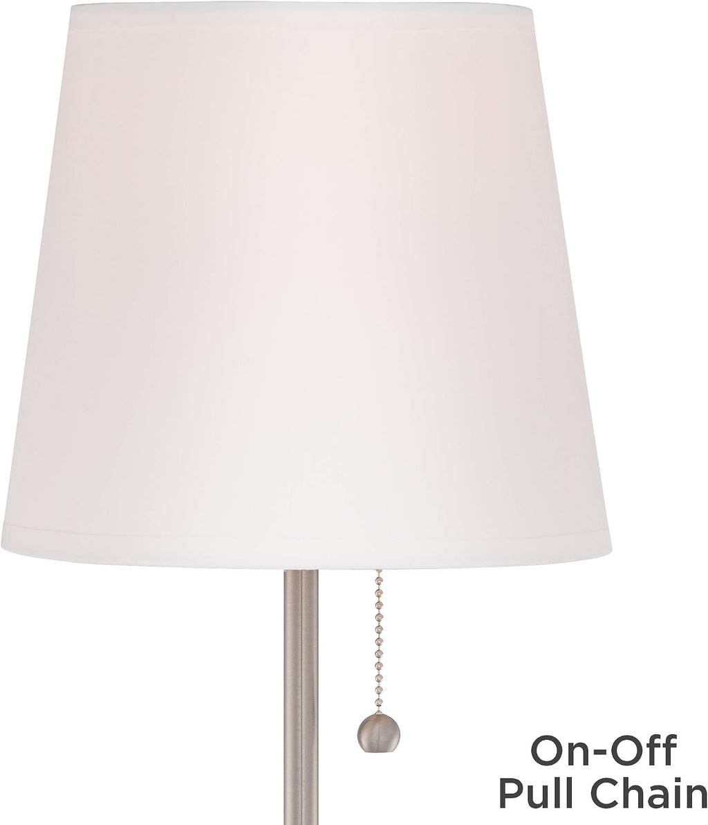 360 Lighting Justin Modern Accent 3-Way Table Lamps 18' High Set of 2 with USB Charging Port and Table Top Dimmers Silver Metal White Fabric Empire Shade for Bedroom House Bedside Home