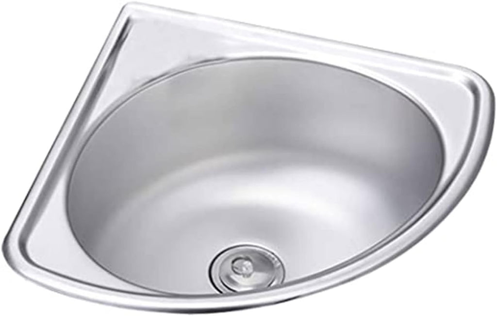 Stainless Steel Wall-Mounted Single Bowl Sink Triangle Wash Basin Thick Small Sink Corner for Kitchen Bathroom Lavatory (Color : Silver, Size : A(34x34cm)) (Silver B(34x34cm))
