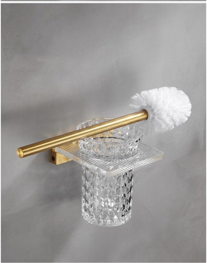 Brushed Gold Metal Bathroom Towel Rack Wall Mounted Acrylic Easy Clean Phone Holder Fashion Bathroom Accessories Set,Toilet Brush Holder