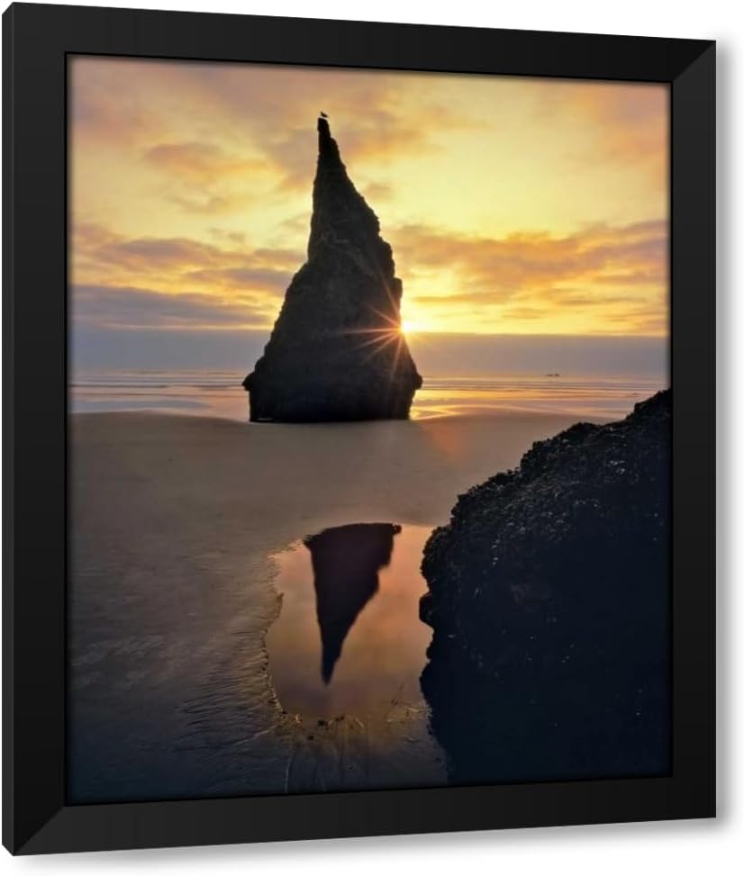 ArtDirect Oregon Rock formation at sunset on Bandon Beach 36x45 Huge Black Modern Wood Framed Canvas Giclee Art by Terrill, Steve