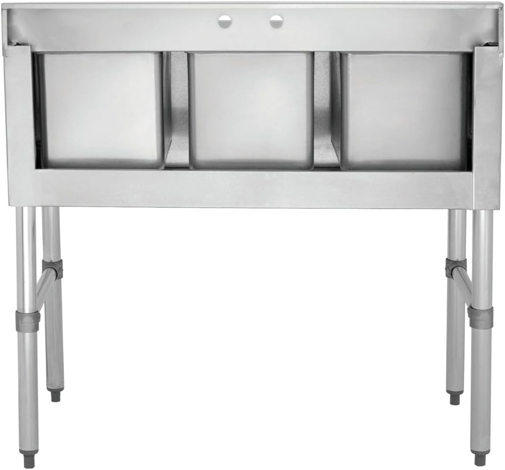 Kratos Commercial Restaurant Sink, 3 Bowl Underbar Compartment Sink with Faucet - 38.5'x18.75' (29N-118)