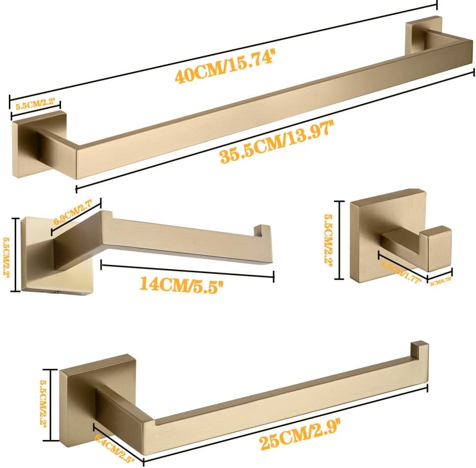Bathroom Hardware Set Bathroom Accessories Black Robe Hook Towel Rail Bar Rack Bar Shelf Tissue Paper Holder Toothbrush Holder,Set,Gold