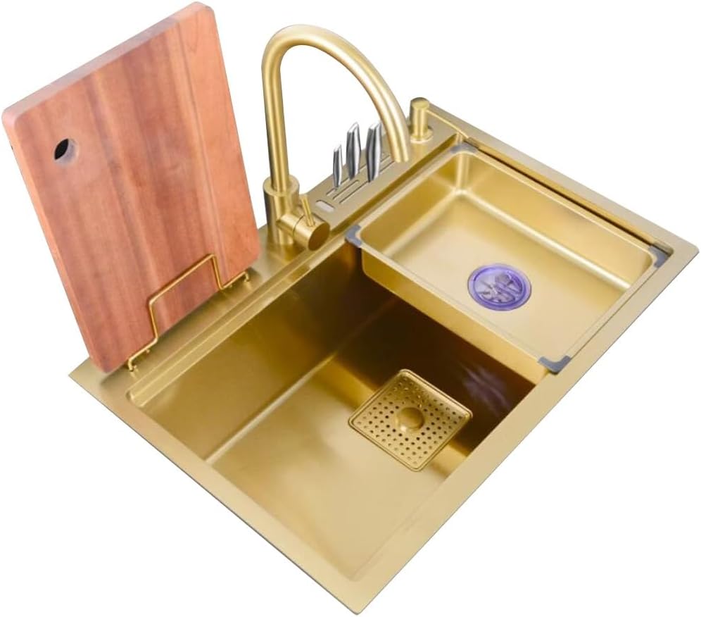 Kitchen Sinks, Single Bowl Multifunctional Stainless Steel Sink Kitchen Dish Washibasin Large Capacity Single Bowl Sink Beautiful Sink (68 * 46 * 22Cm