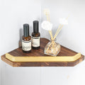 Floating Bathroom Corner Shelves - Wall-Mounted Brushed Walnut Caddy Double Layer nizer for Shower Kitchen & Cosmetics Storage Space-Saving Solution (A)
