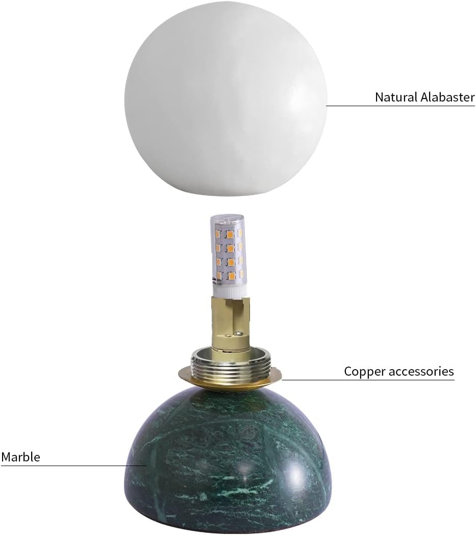 Handcrafted Natural Spanish Alabaster Stone Moon Lamp with Marble Base Elegant LED Night Light Premium Mini Table Lamp for Home, Office, and Luxury Decor