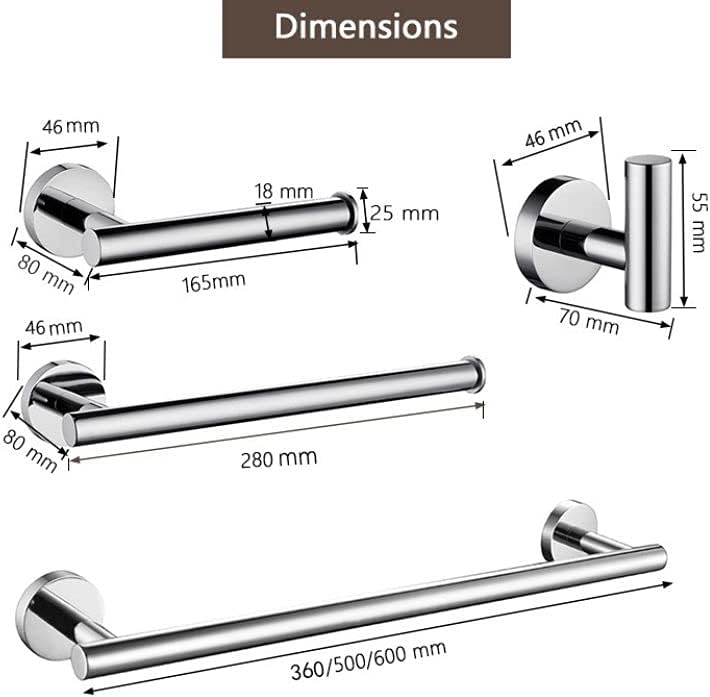 Round Bathroom Accessories Stainless Steel Brushed Toilet Paper Holder Towel Ring Robe Hook Towel Rail Bar Bathroom Hardware,3 Piece Set