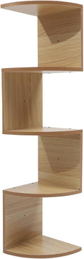 Creative 5-Tier Wall-Mounted Wooden Storage Rack Corner Shelf Light Walnut Floating Home Decor Organizer for Books and Household Items