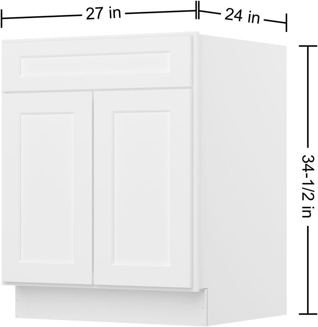 Furinno Shaker Drawer Base Kitchen Cabinet with 2-Doors, Ready to Assemble, 24 D x 27 W x 34.5 H, White