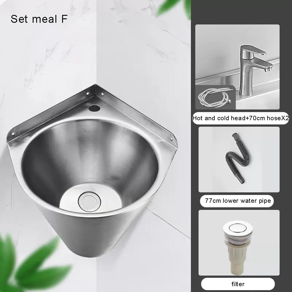 Stainless Steel Utility Sink, Wall-Mounted Single Bowl Sink, Small Triangle Wash Basin, Kitchen Washing Sink, for Restaurant, Laundry, Garage (Color : Silver-E, Size : 32.5x32.5x21cm) (Silver f 32