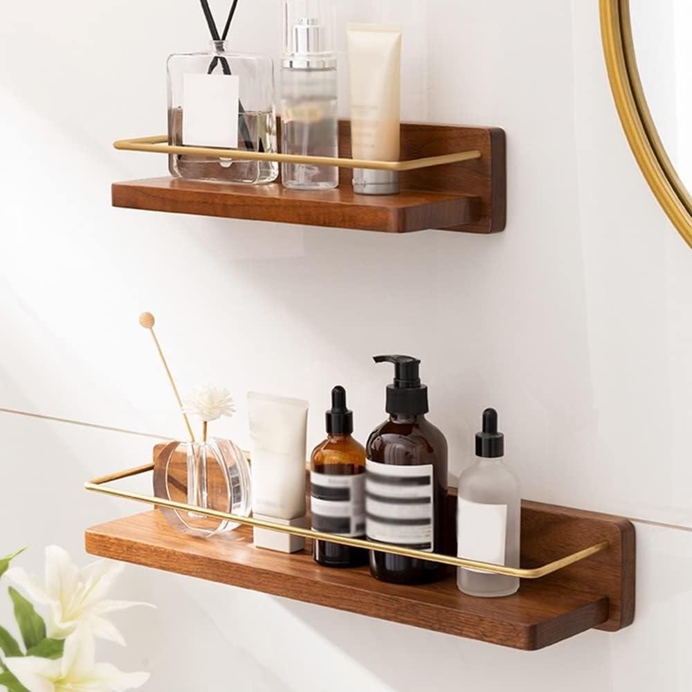 Floating Corner Shower Shelf Wall Mounted Solid Wood nizer Rack for Bathroom Storage Nail Free Bathtub Shelf Multifunctional Towel & Shampoo Holderr 30Cm (30Cm)