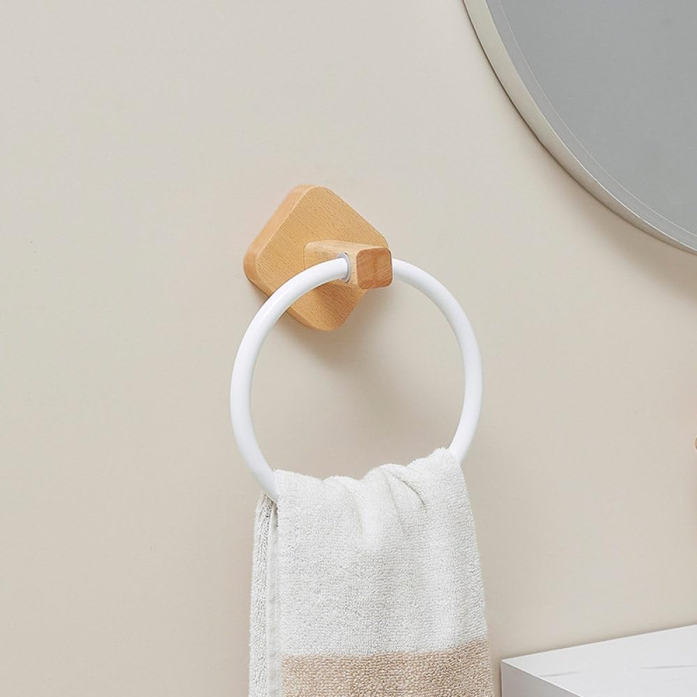 Wooden Bathroom Hardware Sets Towel Ring Rack Paper Holder Towel Bar Hook Shelf Bathroom Accessories White Kit,Toilet Brush Round