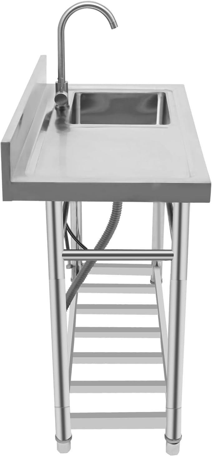 Stainless Steel Sink Single Commercial Utility Sink Free Standing Kitchen Sinks with Cold and Hot Water Faucets for Kitchens, Garage, Laundry Room (39.4'W x 19.7'D x 35.4'H)