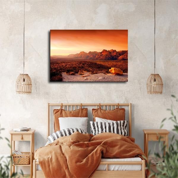 Sunset at Red Rock Canyon National Poster Decorative Painting Canvas Wall Art Living Room Bedroom (Frame 24in*36in)