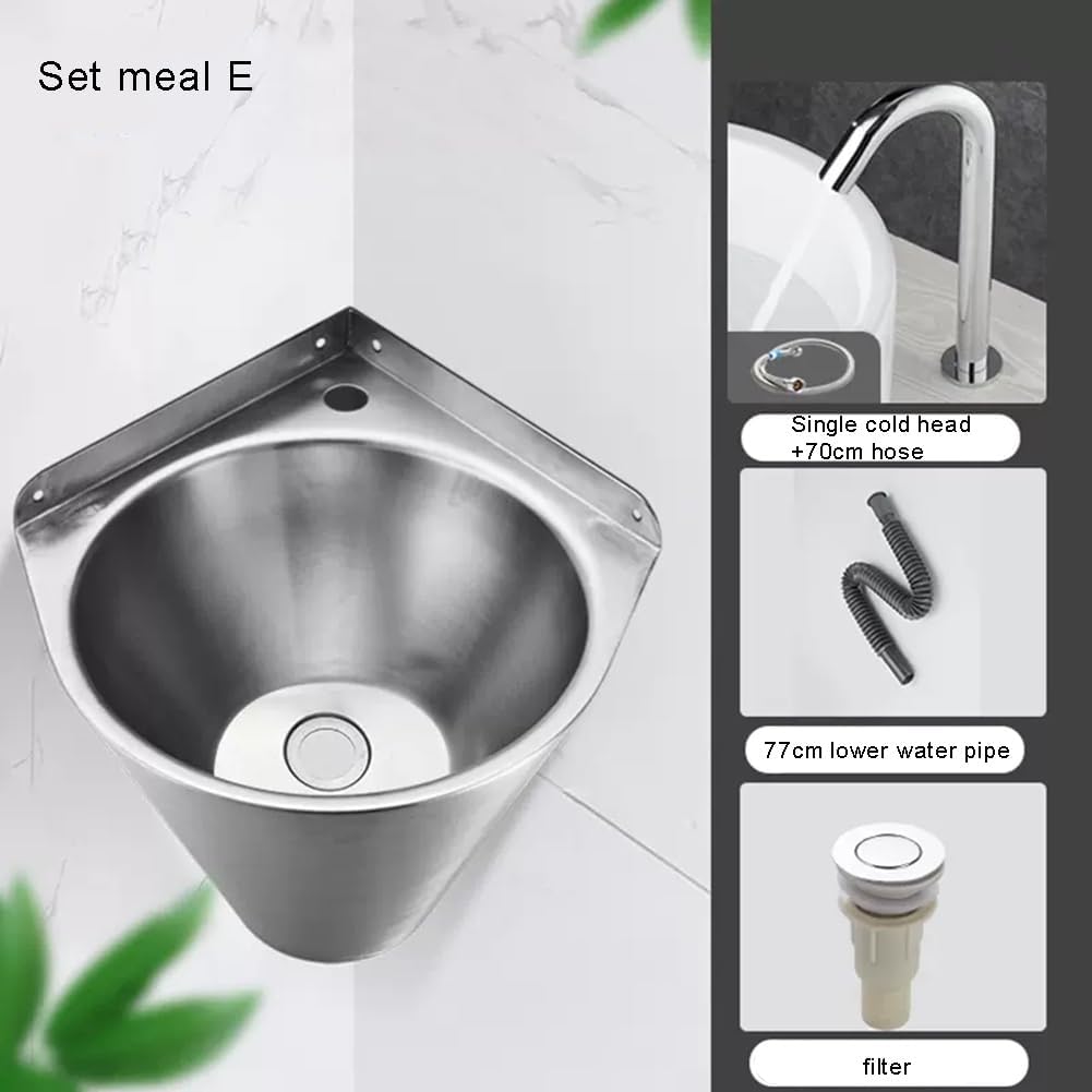 Stainless Steel Utility Sink, Wall-Mounted Single Bowl Sink, Small Triangle Wash Basin, Kitchen Washing Sink, for Restaurant, Laundry, Garage,Silvere-32.5x32.5x21cm