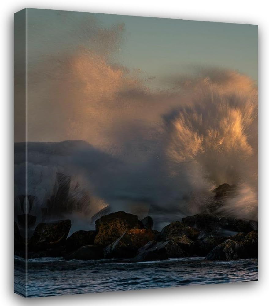 ArtDirect Minnesota-Lake Superior Lake waves breaking on rocks at sunset 36x45 Huge Gallery Wrapped Canvas Museum Art by Jaynes Gallery