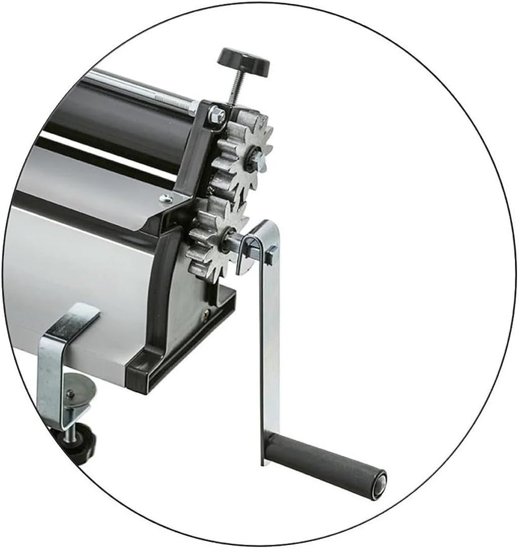 DKN Extra Large NON-STICK Pizza Dough Roller Machine with Hand Crank - Pasta Maker, fondant roller, Dough Sheeter Features Thickness Control and a large feeder - Solid Steel and Aluminum Construction