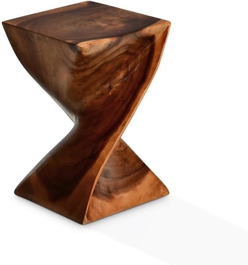 BOWERY HILL Modern Accent Side Table, 18 in H Solid Sheesham Wood, Natural Brown Wood Glaze Finish, Twist Silhouette, Versatile End Table or Plant Stand for Living Room or Bedroom Decor