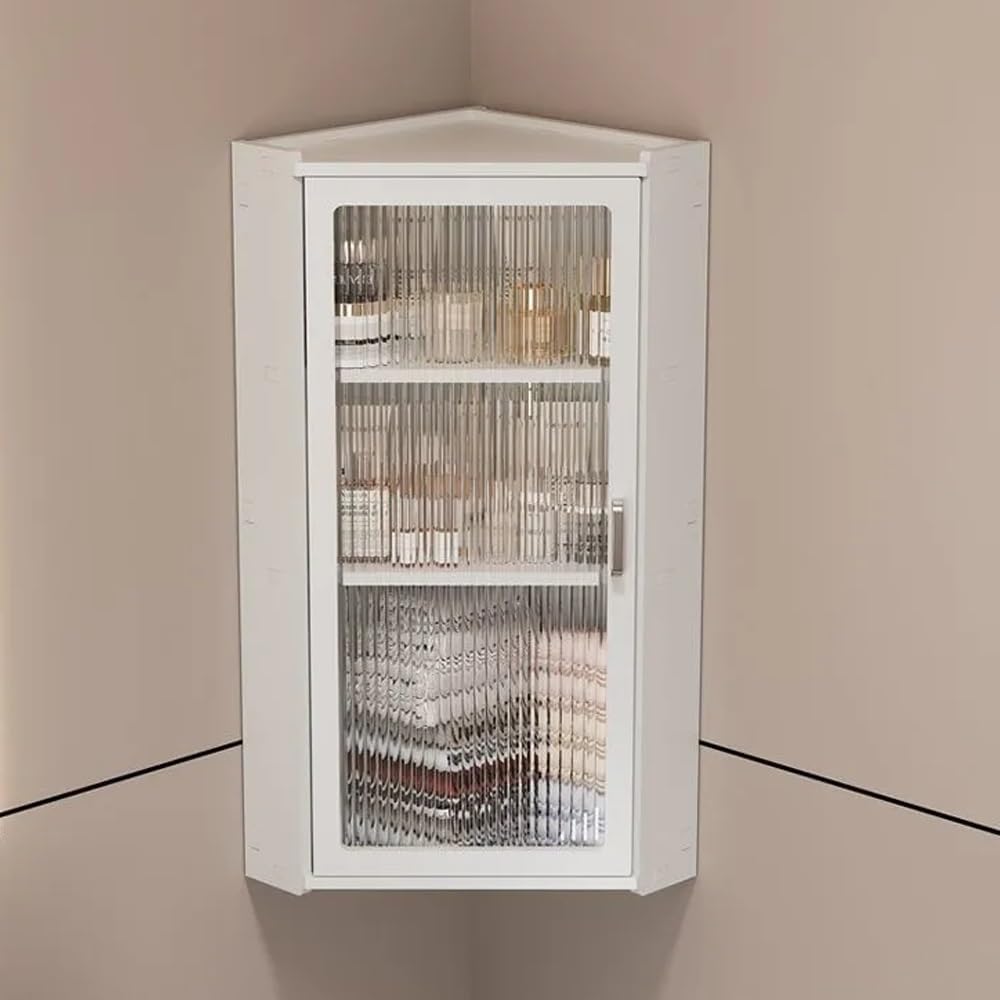 3-Tier Wall Mounted Bathroom Organizer, Hanging Storage Cabinet with Acrylic Doors, Modern Minimalist Floating Shelves, Stylish Corner Shelf for Kitchen, Bathroom(33cm-13in)