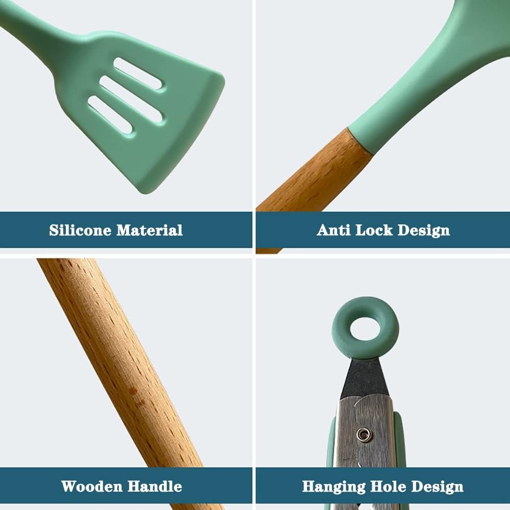 Silicone Kitchenware Cooking Utensils Set Non-stick Cookware Spatula Shovel Egg Beaters Wooden Handle Kitchen(black-JoJo's Bizarre Adventure1)