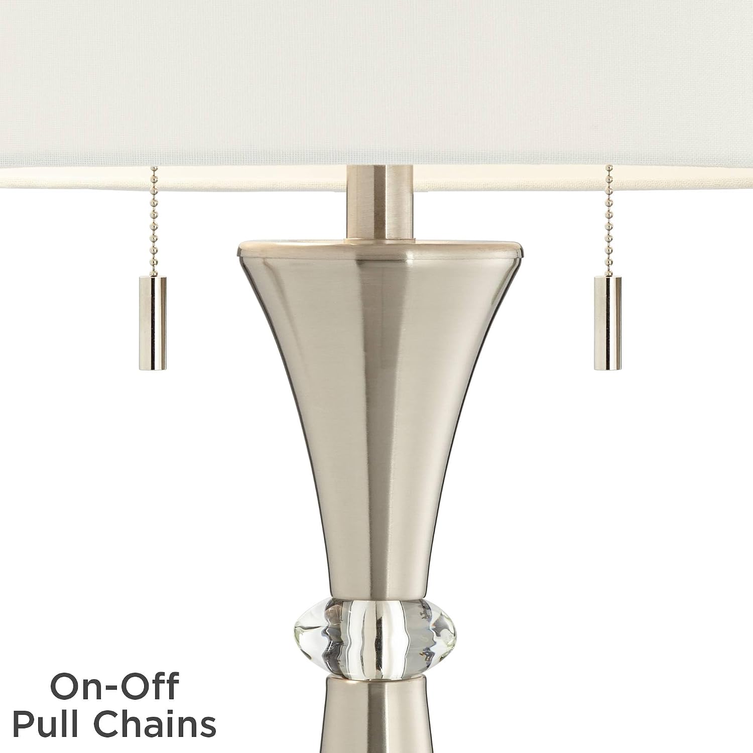 360 Lighting Rachel 28' Tall Concave Column Modern Table Lamps Set of 2 with Smart Sockets Pull Chain Silver Metal Living Room Bedroom Bedside Nightstand House Office Home Reading White Shade