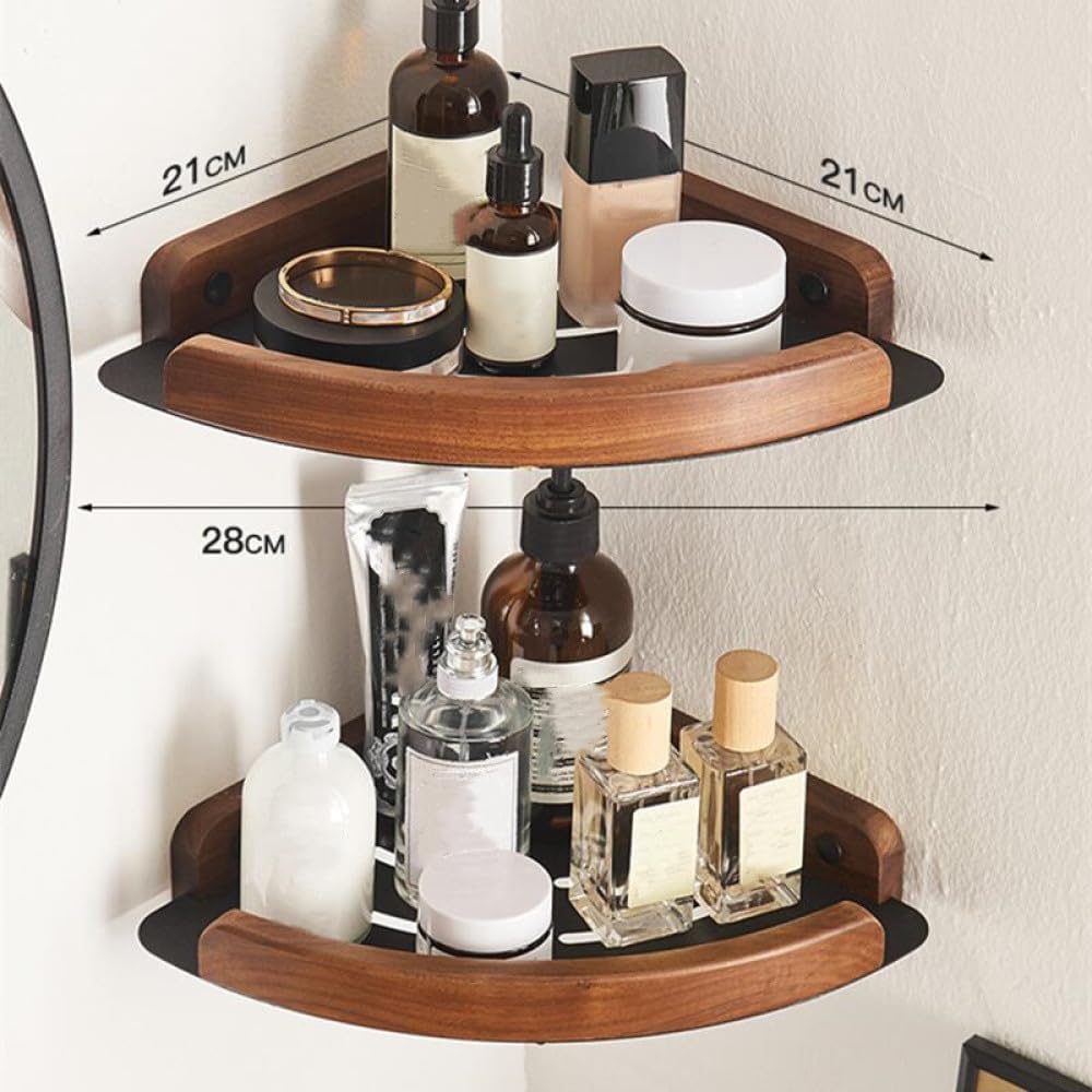 Wood Black Bathroom Hardware Set Towel Rack Toilet Paper Holder Towel Bar Bathroom Shelf Bathroom Accessories,Triangle Shelf 2 pcs