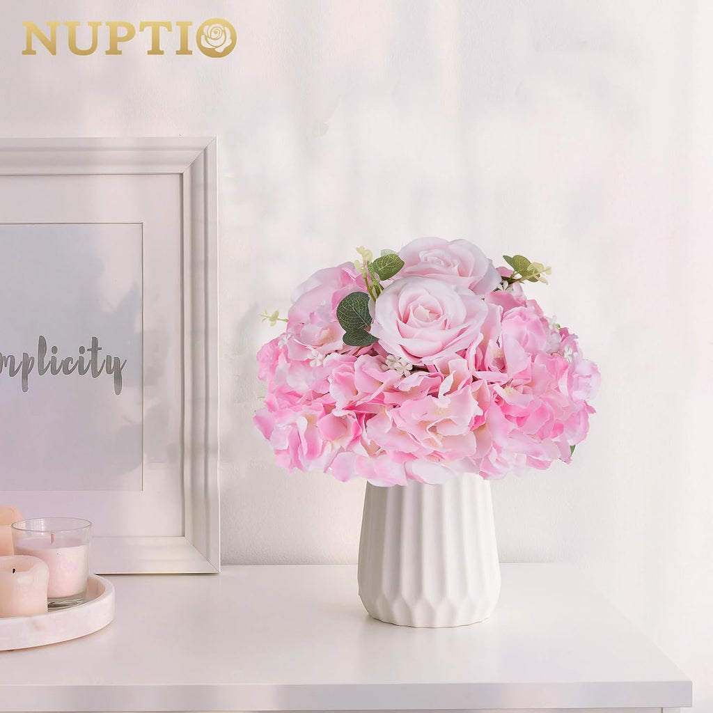NUPTIO Flower Balls Flowers for Centerpieces: 10 Pcs 11.8 inch Diam Pink Artificial Rose Fake Flower Arrangement Bouquet for Wedding Party Tables Decorations