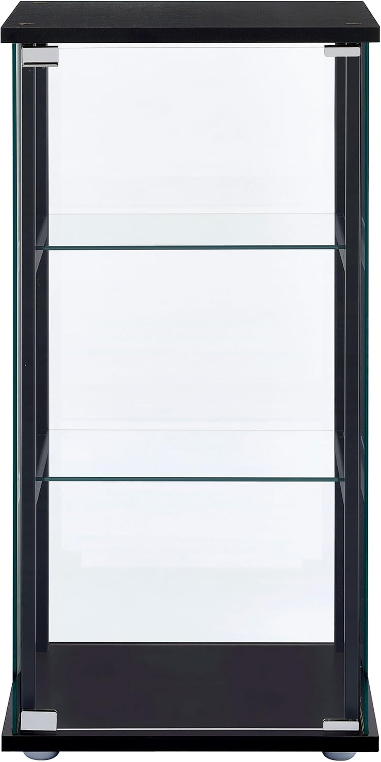 Coaster Home Furnishings Cyclamen 34-inch 3-Tier Clear Tempered Glass Curio Cabinet Display Case with Shelving Black 950179