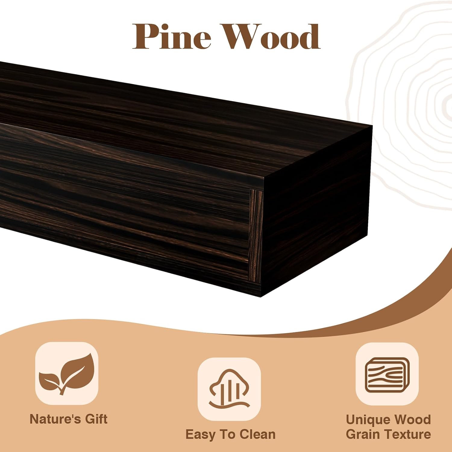 Fireplace Mantel 72inch - Solid Wood Mantel Shelf with Hidden Brackets | Floating Mantle Shelves Decor for Wall,Bedroom,TV,Livingroom(Black)