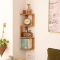 4 Tier Corner Desktop Bookshelf, Corner Shelf Wall Mounted, Multipurpose Shelving Unit, Solid Wood Corner Shelves, Floating Desktop Organizer for Living Room Bedroom Study Office(Natural)