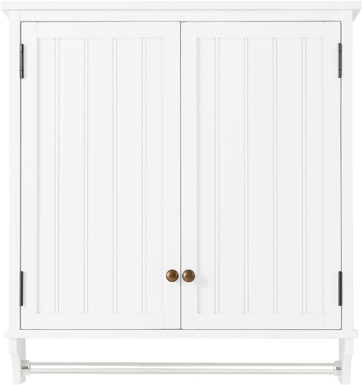 Dover 27' x 29' Wall Mounted Bathroom Storage Cabinet with Shaker Beadboard Doors, Two Adjustable Shelves and a Towel Bar – White Wall Cabinet for Bathroom, Laundry, or Entryway by Alaterre Furniture