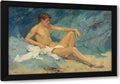 Henry Scott Tuke 40x28 Extra Large Black Modern Framed Art Print Titled: A Male Nude Reclining on Rocks