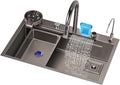 Kitchen Sinks, Single Bowl Stainless Steel Kitchen Waterfall Sink Pool Single Bowl Sink Table Basin with Cup Washer Faucet Siphon Home Commercial Beautiful (75 * 45 * 21Cm