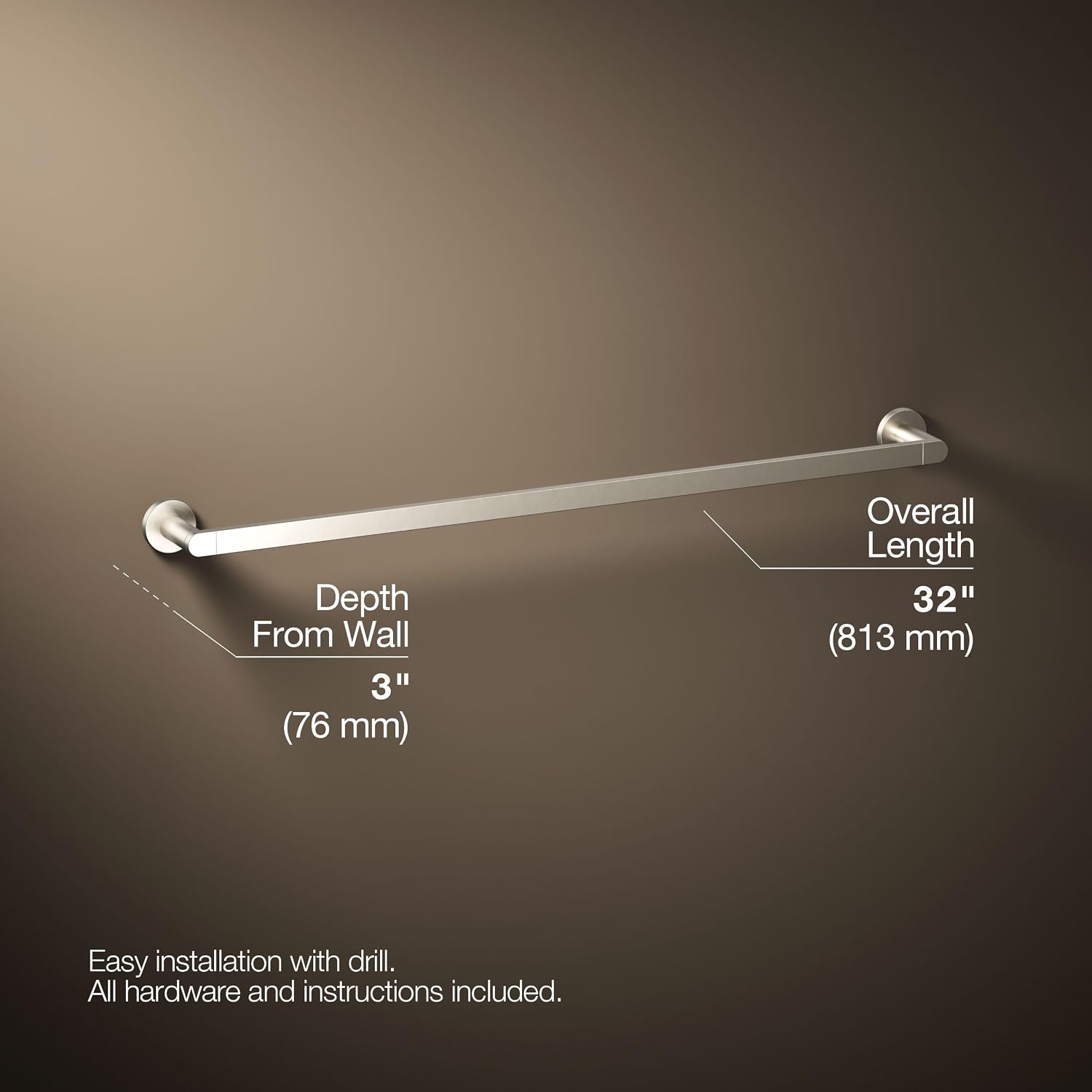 Kohler 73143-BN Composed® 30' Towel bar, Vibrant Brushed Nickel