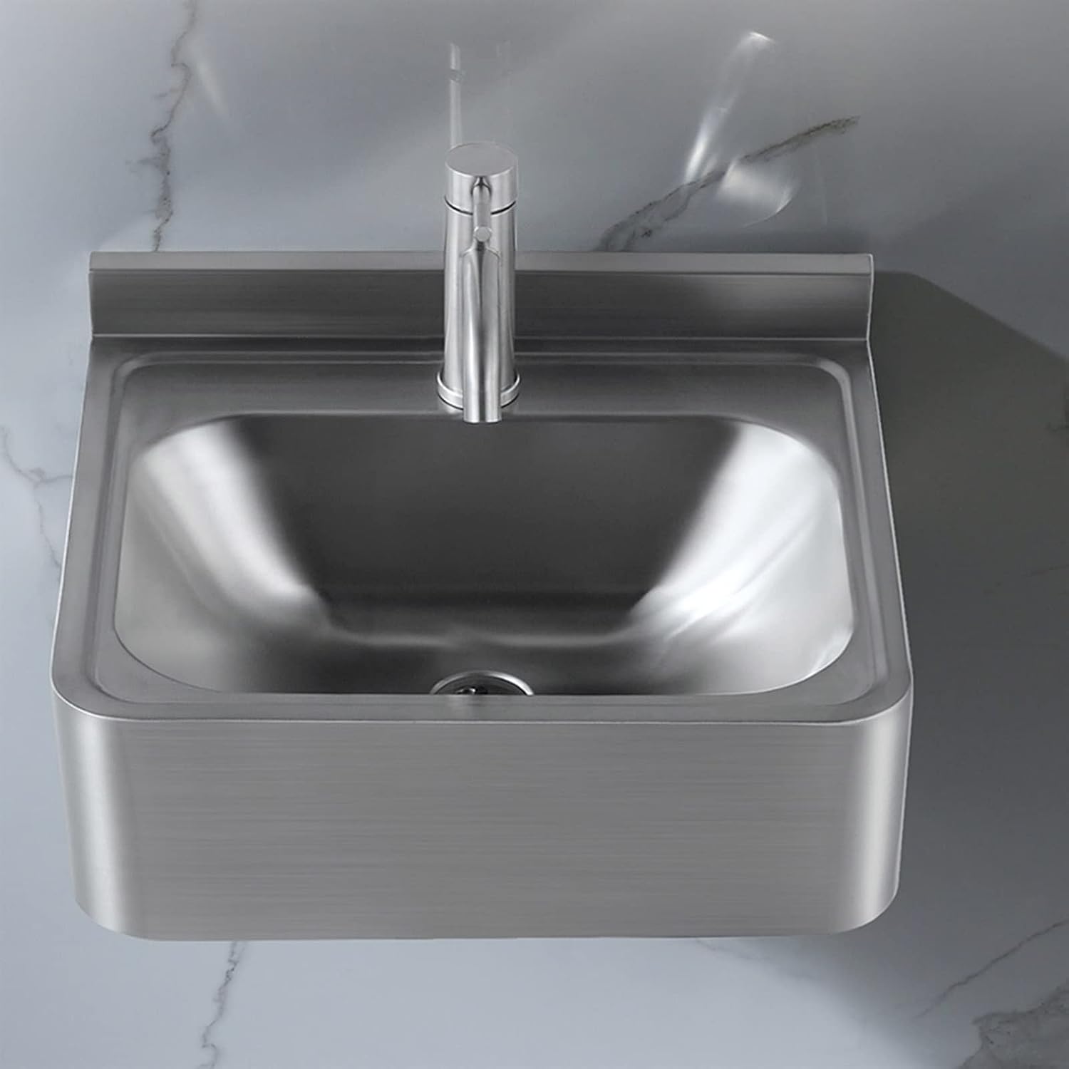 Stainless Steel Sink, Wall-Mounted Single Bowl Sink, Wash Basin Thick Small Sink for RV, Campervan (Color : Silver, Size : D(43x41.2x15cm)) (Silver B (43x41.2x15cm))