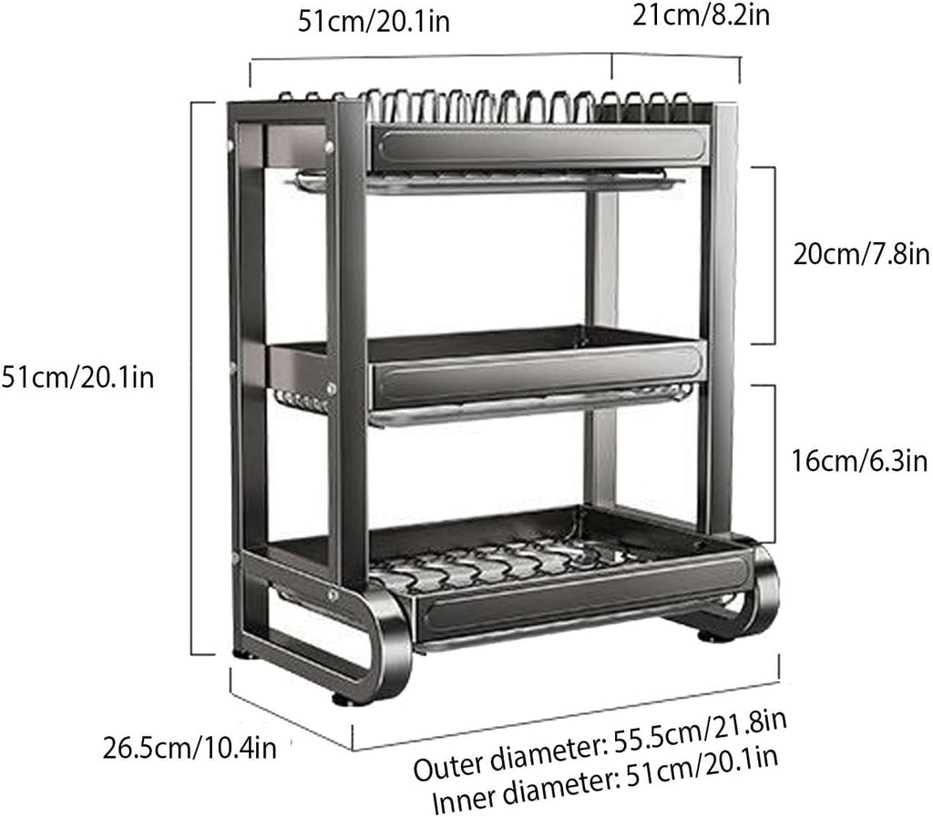 Multifunctional Kitchen Countertop Dish Utensil Holder,Stainless Steel Storage Shelf Home Kitchen,for Storage and Organization,for Dishes, Glasses, Bowls(Triple Layer Gray,55cm/21.8in)