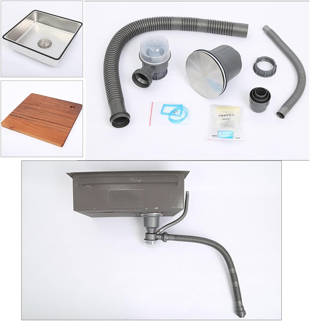 JATIBOSH Kitchen Sink Stainless Steel Sink Multifunctional Workstation Single Bowl Sink with Chopping Board and Vegetable Basin Drain Set (Color : Silver, Size : 60 * 45cm)