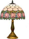 Tiffany Lamp Stained Glass Lamp Pink Tulip Bedroom Table lamp Reading Desk Light for Bedside Living Room Office Dormitory Dining Room Decorate Housewarming Gift 12X12X18 Include Light Bulb