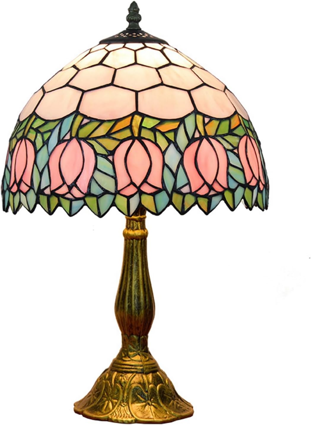 Tiffany Lamp Stained Glass Lamp Pink Tulip Bedroom Table lamp Reading Desk Light for Bedside Living Room Office Dormitory Dining Room Decorate Housewarming Gift 12X12X18 Include Light Bulb
