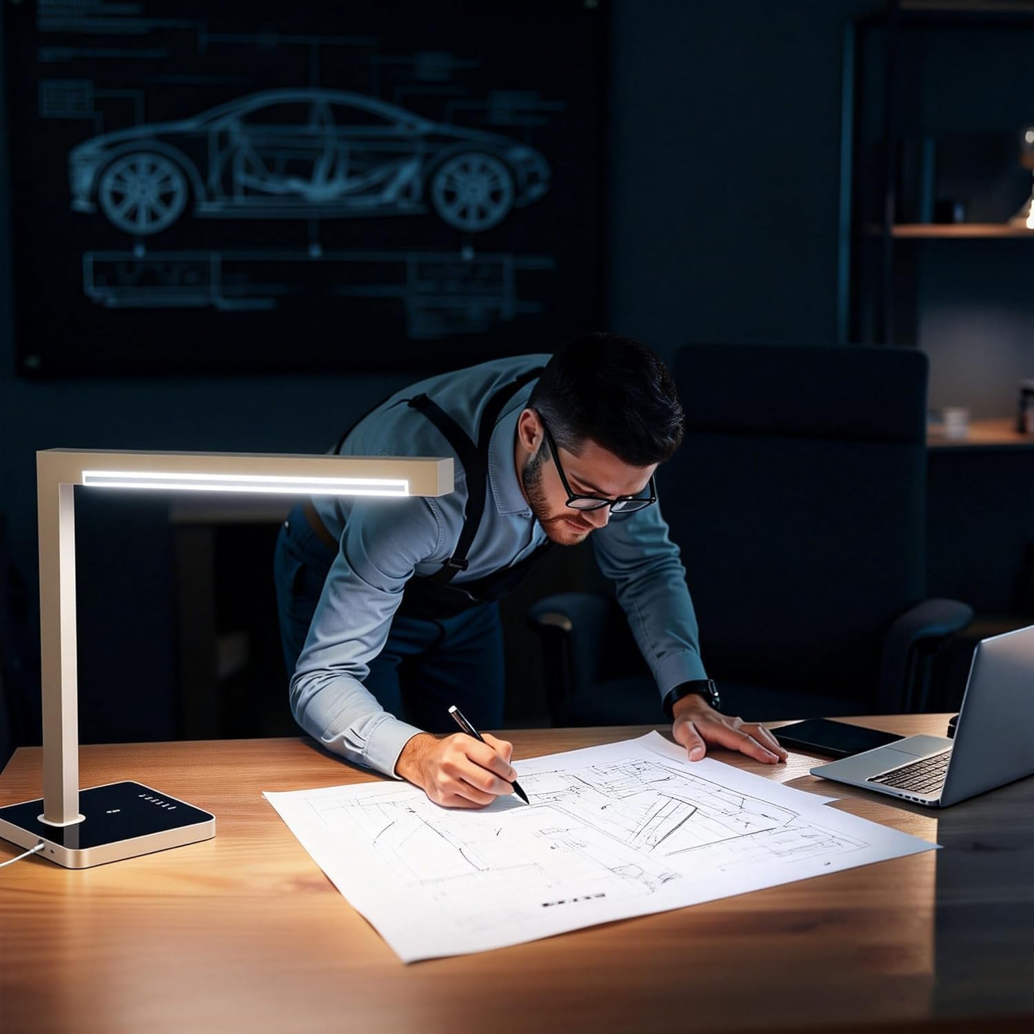 Aluminum LED Desk Lamp with Charging Station, Large 15W Table Lamp with Type-C Ports & 4 Color Temperature Modes(3000K-6000K), Dimmable Desk Light for Home Office,Bedroom (Includes Adapter)